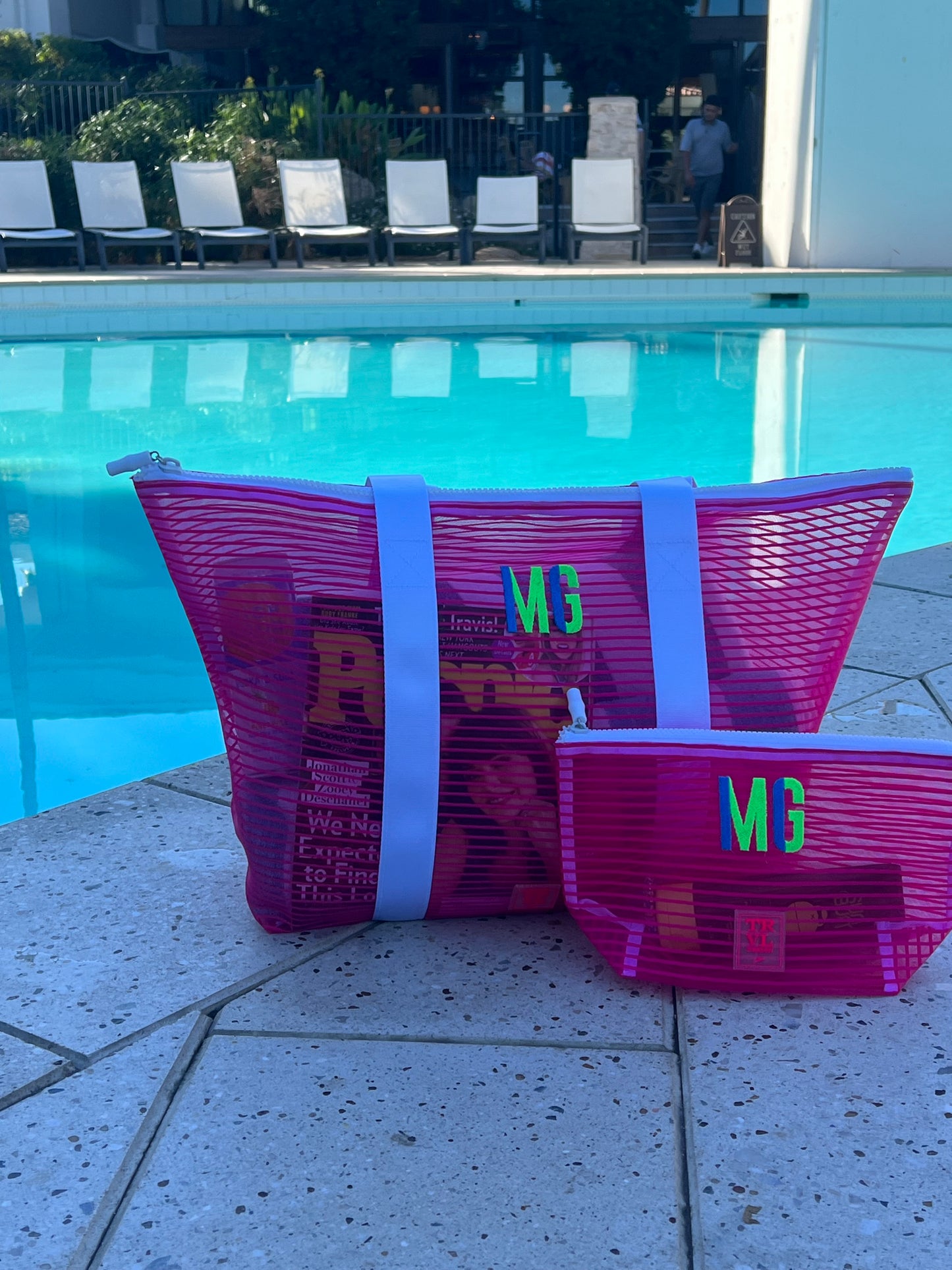 Mesh Travel Beach Bag with coodinating Cosmetic Bag