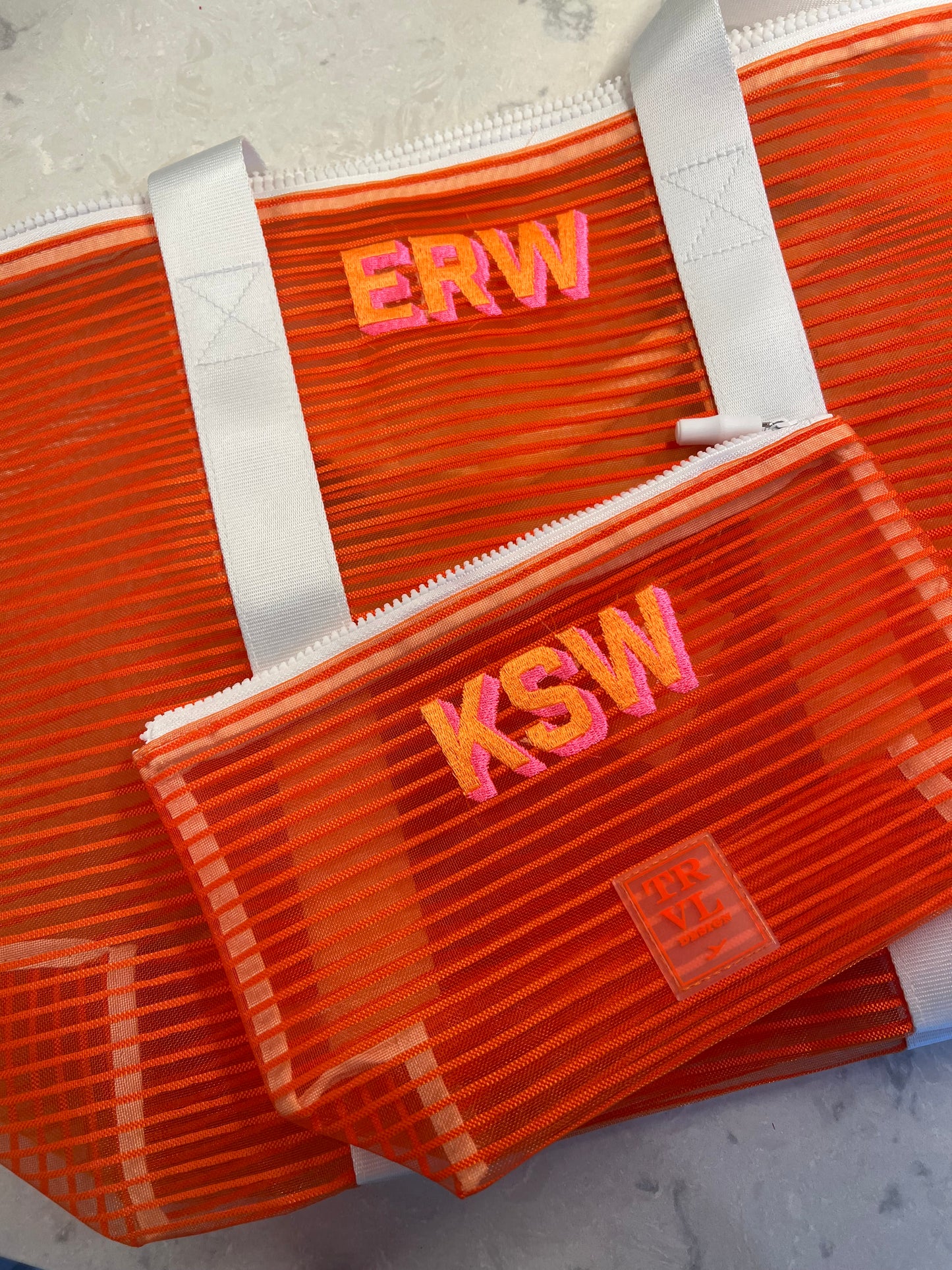 Mesh Travel Beach Bag with coodinating Cosmetic Bag