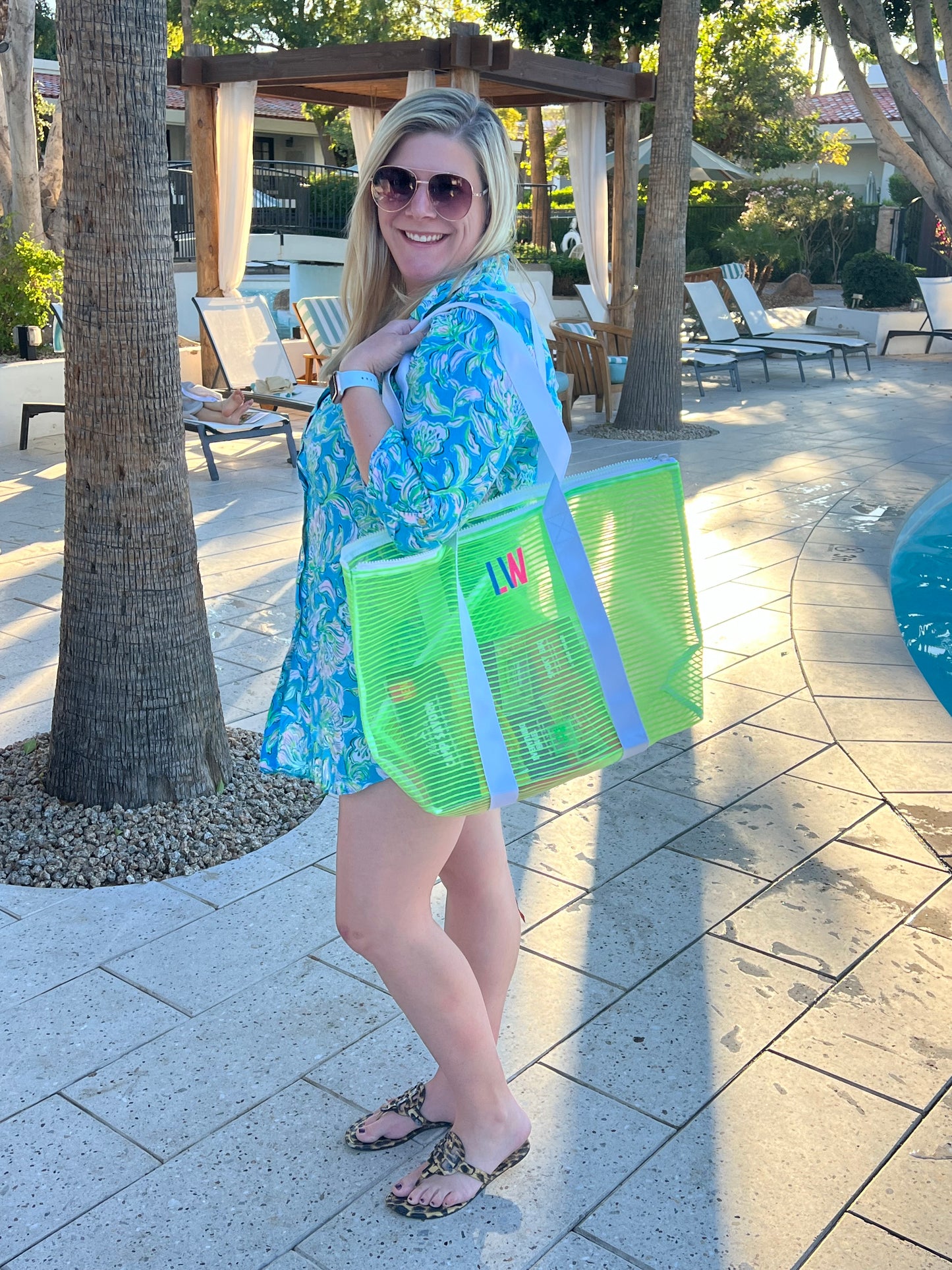Mesh Travel Beach Bag with coodinating Cosmetic Bag